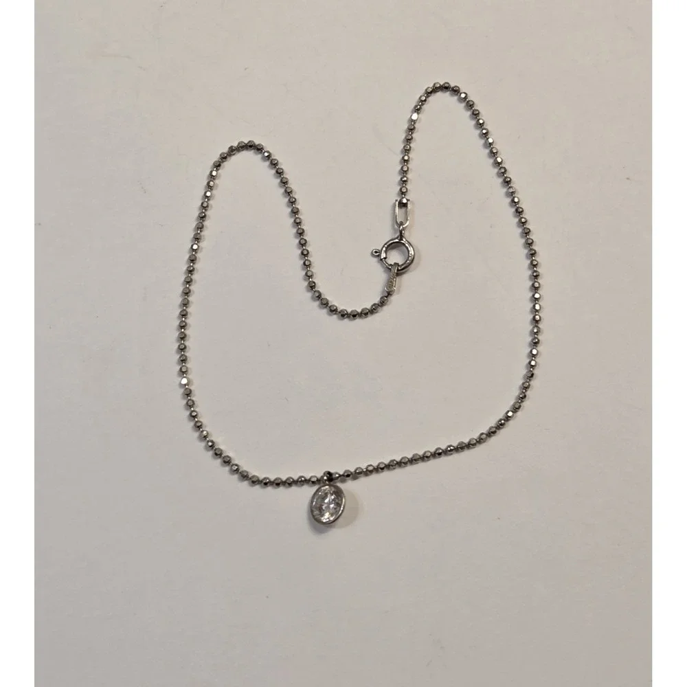 Vintage JCM Sterling Silver Dangling CZ Solitaire Anklet 10.25